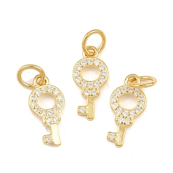 Золотой 925 подвески-ключи из стерлингового серебра с прозрачными кубическими цирконами, с перемычками и 925 штампом, золотые, 13x6x1 мм, отверстие : 3 мм