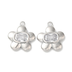 Real Platinum Plated Glass Pendants, with Brass Findings, Flower Charms, Real Platinum Plated, 16x14x3mm, Hole: 1.5mm