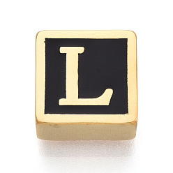 Letter L 304 Квадратные распорные планки из нержавеющей стали с черным эмалевым покрытием, 2-луночное, ионное покрытие (ip), реальный 18 k позолоченный, Письмо L, 12x12x6 мм, отверстие : 4.5 мм
