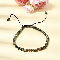 Африканский Бирюза(яшма) Регулируемые браслеты из натуральной африканской бирюзы (яшмы) и немагнитного гематита, подходящие как для мужчин, так и для женщин., внутренний диаметр: 2.09~3.19 дюйм (5.3~8.1 см)