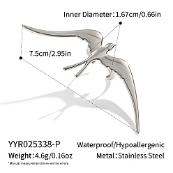 Нержавеющая Сталь Цвет Регулируемые 304 открытые манжеты из нержавеющей стали в форме птицы для женщин, цвет нержавеющей стали, 75 мм, размер США 6 1/4 (16.7 мм)