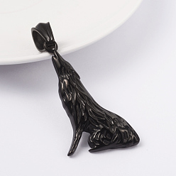 Черный Цвет Металла 316 l хирургические подвески из нержавеющей стали, волк, металлический черный , 46x29x6 мм, отверстие : 7x10 мм