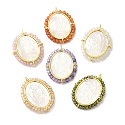 (52) Непрозрачная лаванда Покрытие стойки латунь микро паве кубический цирконий и подвески в виде ракушек, долговечный, без кадмия и без свинца, реальный 18 k позолоченный, овал с подвесками в виде Девы Марии, разноцветные, 30x22.5x4 мм, отверстие : 1.5 мм
