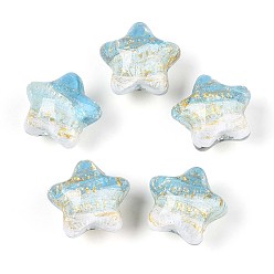 Светло-Голубой Прозрачные смоляные эмалевые бусины, бусины ручной работы, звезда, золотой фольгой, Небесно-голубой, 18.5x20.5x14.5 мм, отверстие : 2.2 мм