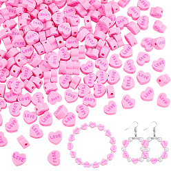 Pink 200Pcs Handmade Polymer Clay Beads, Heart with Word Love, Pearl Pink, 8~8.5x9~9.5x4.5mm, Hole: 1.8mm, 62g, about 200pcs