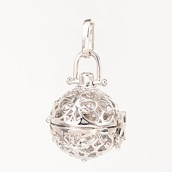 Платина Экологически чистые стеллажи латунные полые круглые подвески в клетке, для ожерелья, без кадмия, без никеля и без свинца, платина, 27x25x22 мм, отверстия: 9x4 мм, внутренний: 18 мм