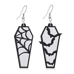 Белый Акриловые серьги-подвески в виде гроба на Хэллоуин, платина, белые, 70x20 мм