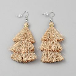 Сэнди Коричневый Серьги-кисточки из рафии, со сплавочной фурнитурой, песчаный коричневый, 82 мм