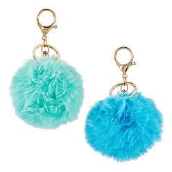 Синий 2 шт. 2 цвета брелки из сплава, с волосяной луковицей, плюшевый мяч, круглые, золотой свет, синие, 122.5 мм, 1 шт / цвет