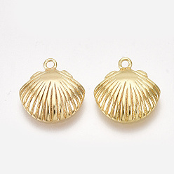 Real 18K Gold Plated Brass Charms, Shell, Nickel Free, Real 18K Gold Plated, 13x11.5x2.5mm, Hole: 1.2mm