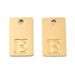 Letter E 304 Stainless Steel Pendants, Rectangle with Letter Charms, Real 18K Gold Plated, Ion Plating(IP), Letter E, 16x10x1.4mm, Hole: 1.8mm