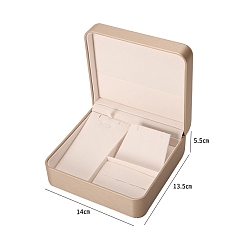 Wheat Imitation Leather Jewelry Set Storage Boxes, Covered by Velvet, Square, Wheat, 14x13.5x5.5cm