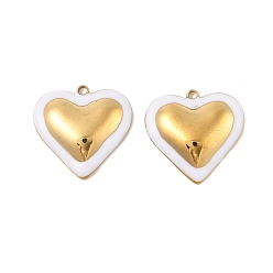 Белый 304 нержавеющей стальной эмали подвески, сердце прелести, реальный 18 k позолоченный, вакуумное покрытие pvd, белые, 18x18.5x4 мм, отверстие : 1.5 мм