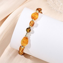 Янтарный Эластичные браслеты из натурального янтаря и немагнитных синтетических гематитовых бусин для женщин и мужчин., круглая и самородки и кубическая, внутренний диаметр: 2.05 дюйм (5.2 см)