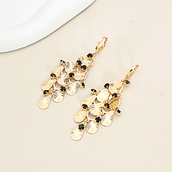 Черный Алмаз Серьги-кольца с кисточками в форме капли из латуни, реальный 18 k позолоченный, со стразами, черный алмаз, 65x30 мм