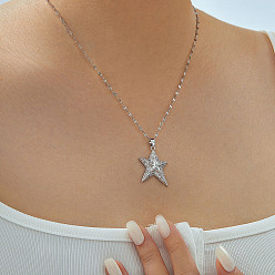 Платина Элегантные латунные ожерелья с подвесками в виде звезд из прозрачных кубических цирконий с микропаве, идеальный подарок для девочек, День святого Валентина, платина, 15.75 дюйм (40 см)