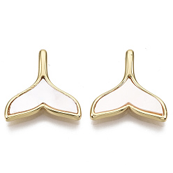 Кремово-белый Природные подвески оболочки пресноводных, с латунной фурнитурой , без никеля , реальный 18 k позолоченный, форма хвоста русалки, кремово-белые, 16.5x16.5x2.5 мм, отверстие : 1 мм