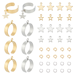 Золотой & Цвет Нержавеющей Стали Набор для самостоятельного изготовления кольца-манжеты в виде звезды, включая 304 основание кольца из нержавеющей стали, подвески и переходные кольца, золотые и нержавеющая сталь цвет, 44 шт / коробка