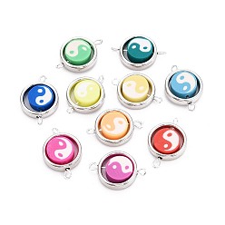 Yin-yang Полимерные глиняные бусины с пластиковой оправой ccb подвески, с латунными двойными петлями, платина, разноцветные, инь-ян, 21~22x15x4~5 мм, отверстие : 1.5~2 мм
