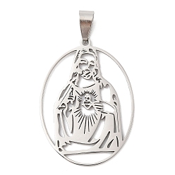 Нержавеющая Сталь Цвет 201 подвески из нержавеющей стали, овал со святым шармом, лазерная резка, цвет нержавеющей стали, 39.5x28.5x1.5 мм, отверстие : 8x4 мм