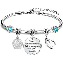 Нержавеющая Сталь Цвет День рождения 201 браслеты с подвесками из нержавеющей стали, браслеты из змеиной цепи для женщин, шестиугольник, сердце и овал, цвет нержавеющей стали, 3 дюйм (7.5 см)