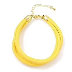Yellow Microfiber Leather Multi-strand Cord Bracelets Makings, with Brass Findings and 202 Stainless Steel Lobster Claw Clasps, Golden, Yellow, 7.48 inch(19cm)