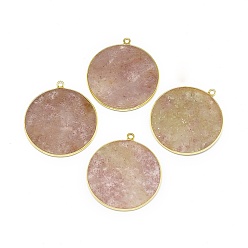 Mixed Stone Natural Mixed Gemstone Pendants, with Brass Findings, Flat Round, Golden, 32~34x28.5~31x2mm, Hole: 1.6mm