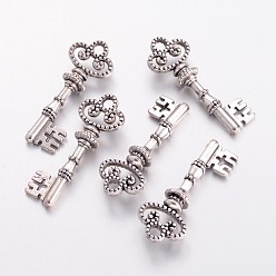 Античное Серебро Сплавочные подвески тибетского стиля, без свинца, без кадмия и без никеля , отмычка, античное серебро, 32x12x2 мм, отверстие : 3 мм