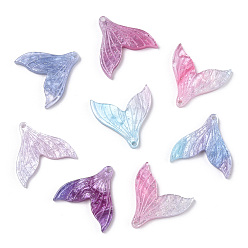 Colorful Cellulose Acetate(Resin) Pendants, with Glitter Powder, Rainbow Gradient Mermaid Pearl Style, Mermaid Tail Shape, Colorful, 19x19x3mm, Hole: 1.2mm