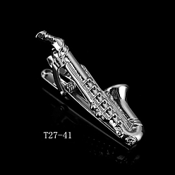 Musical Instruments Латунные мужские зажимы для галстука, саксофон, платина, музыкальные инструменты, 46x15 мм