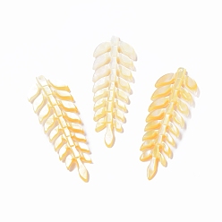 Желтый Природные подвески оболочки, лист, желтые, 45~47x14~15x2~2.5 мм, отверстие : 0.8 мм