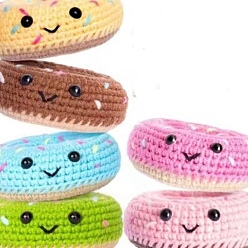 Donut Украшение в виде животного, наборы для вязания своими руками для начинающих, включая кукольный глаз, крючок для вязания, маркер стежка, пряжа, инструкция, пончик, 10 см