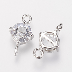 Платина Латунные соединители со стразами, плоско-круглые, платина, 15x9x5 мм, отверстие : 2 мм