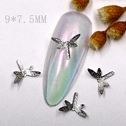 Platinum Textured Brass Nail Care Decoration Accessories, DIY Nail Art Tip, Dragonfly, Platinum, 7.5x8.5x1.5mm