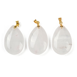 Хрусталь Природного кварца хрустальных подвесок, подвески-слезинки из горного хрусталя с латунной фурнитурой, золотые, 34x20x8 мм, отверстие : 4x5 мм