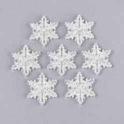 Clear AB Transparent Plastic Chandelier Component Links, Snowflake, AB Color Plated, Clear AB, 30x26x4mm, Hole: 1.4mm, about 423pcs/500g