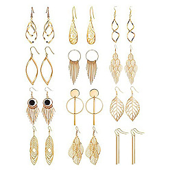 Золотой 12пары комплектов сережек из сплава, лист, слеза и конский глаз, золотые, 39.88~99.822x8.89~49.78 мм
