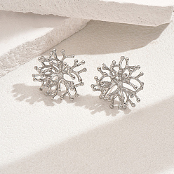 Платина Латунные изысканные 3d серьги-снежинки для женщин, элегантный и изысканный, платина, 25x25 мм