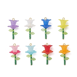 (52) Непрозрачная лаванда 8шт. подвески-цветы из стеклянных бусинок, с акриловой и железной петлей, золотые, разноцветные, 38.5x19~20 мм, отверстие : 2 мм