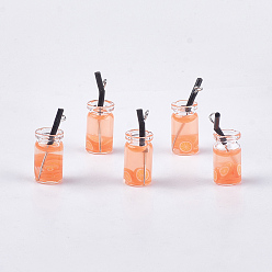 Коралловый Стеклянные подвески для бутылок, cmолой, пластиковые и железные находки, прелести фруктовый чай, платина, коралл, 25~28x10 мм, отверстие : 1.8 мм