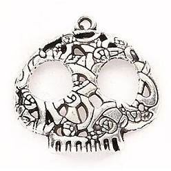 Antique Silver Tibetan Style Alloy Pendants, Skull, Antique Silver, 27x27x4mm