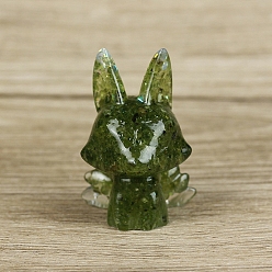 Перидот Украшение для дисплея девятихвостой лисы из смолы, с натуральными чипсами перидота внутри статуэток для украшения домашнего офиса, 40x35x65 мм