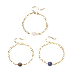 Смешанные камни 3комплекты браслетов-цепочек из натурального розового кварца, тигрового глаза, лазурита и латуни, 7-1/2 дюйм (19 см)