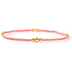 Настоящее золото 14K Женские эластичные браслеты в богемном стиле из латуни и стеклянного бисера., круглые, 6.50 дюйм (16.5 см) ~ 6.89 дюйм (17.5 см)