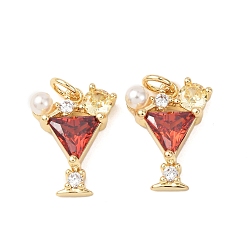 Настоящее золото 18K Латунные микро проложить кубического циркония подвески, бокал, с абс пластмассовой имитационной жемчужиной, без кадмия и без свинца, стойки покрытие, долговечный, с целью перехода в кольце, реальный 18 k позолоченный, 17x13x4.5 мм, отверстие : 3.2 мм