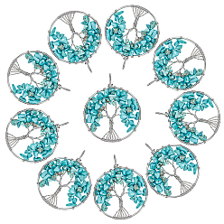 Бирюза Дерево жизни драгоценных камней больших подвесками, латунная фурнитура с платиновым покрытием, 63x51x8 мм, отверстие : 4 мм, 10 шт / коробка