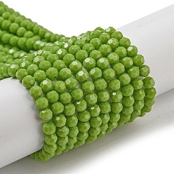 Лайм Подставки для непрозрачных стеклянных бусин, граненый (32 граней), круглые, желто-зеленые, 4 мм, отверстие : 0.7 мм, около 87~93 шт / нитка, 32~33 см