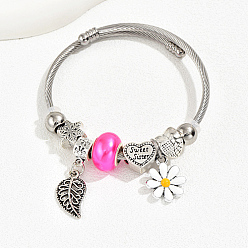 Лист Не тускнеет 201 европейский браслет из нержавеющей стали, браслет-оберег для женщин, лист, внутренний диаметр: 2-3/8~2-3/4 дюйм (6~7 см)