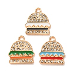 Mixed Color Alloy Enamel Pendants, Hamburger Charms, with Rhinestone, Light Gold, Mixed Color, 17.3x15.5x1.7mm, Hole: 1.8mm