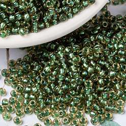 (RR375) Sparkling Green Lined Light Topaz Luster MIYUKI Round Rocailles Beads, Japanese Seed Beads, (RR375) Sparkling Green Lined Light Topaz Luster, 8/0, 3mm, Hole: 1mm, about 422~455pcs/bottle, 10g/bottle